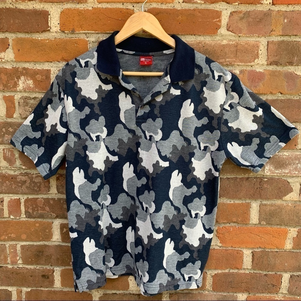 Vintage Red Chillies Navy Blue Camouflage polo shirt  size XL